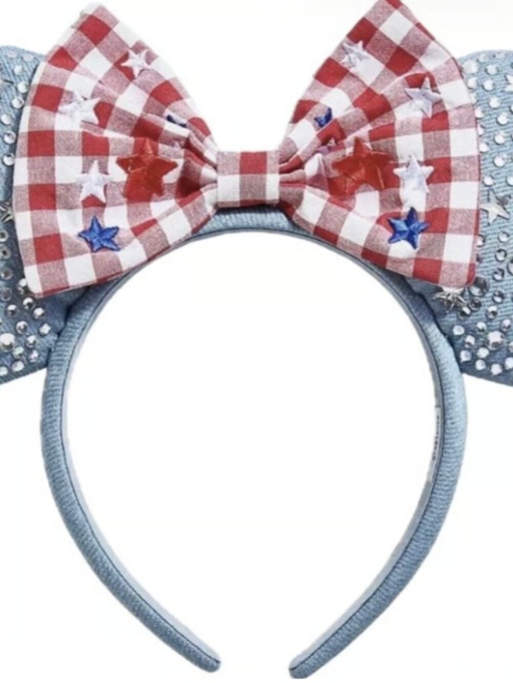 Disney Baublebar Americana Minnie Mouse Ears Denim Jeweled 4th of July 250th